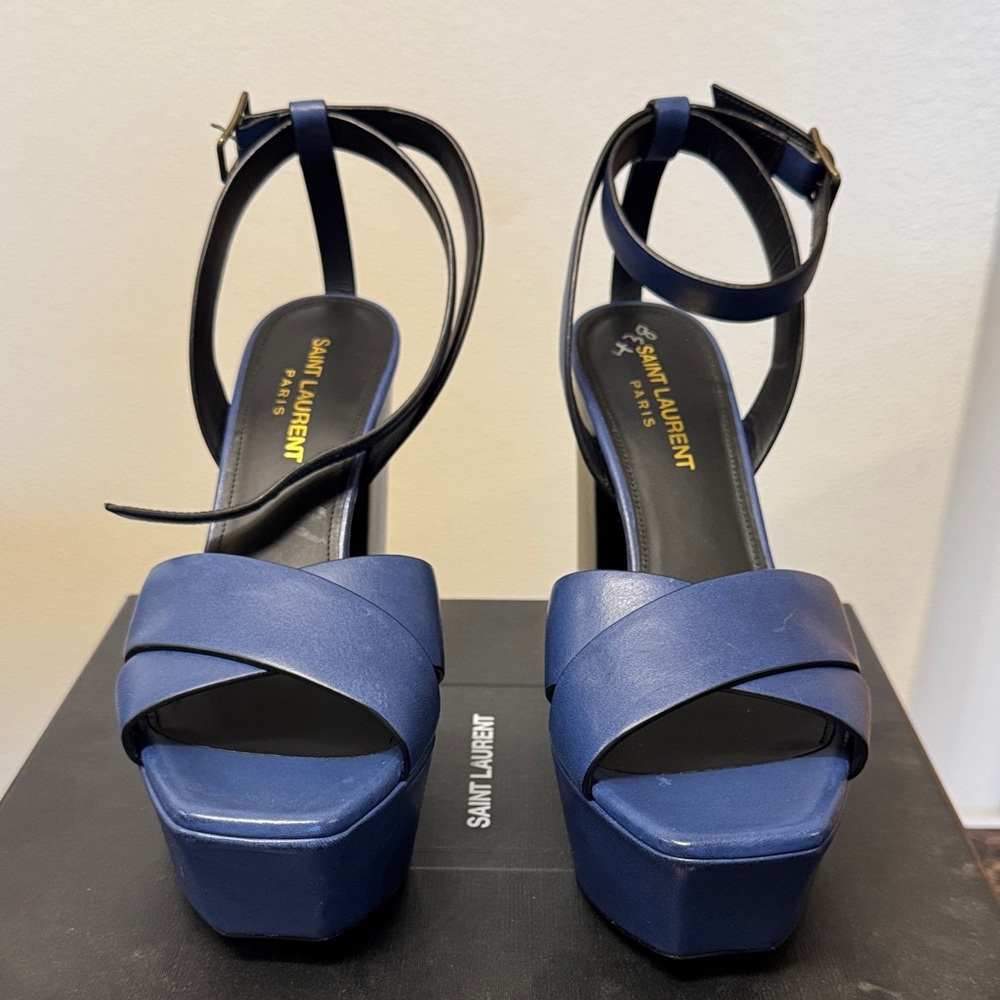 Saint Laurent Navy Blue Platform Heels